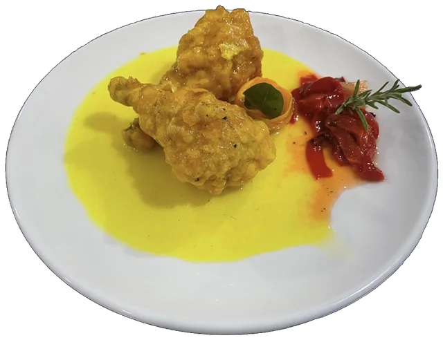 Muslitos de pollo en escabeche con pimientos asados